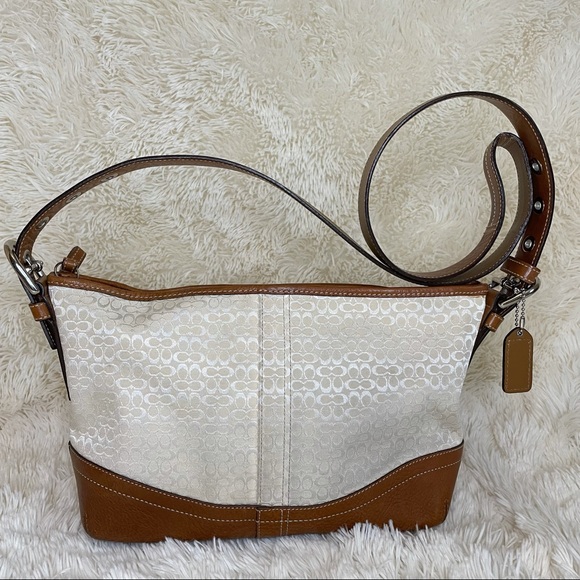 Coach Handbags - Coach Handbag Shoulder Signature Mini Duffle Ivory leather Brown purse.